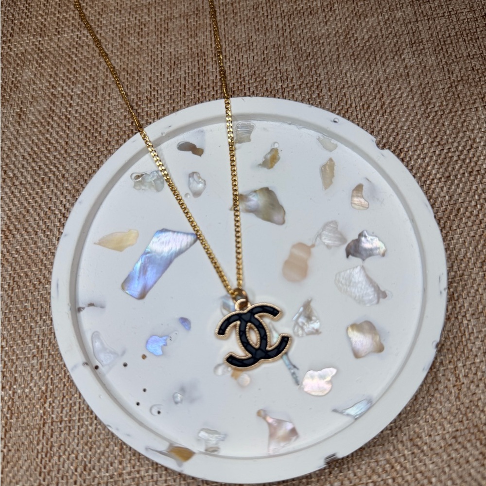 CC Quilted Black and Gold Charm Necklace